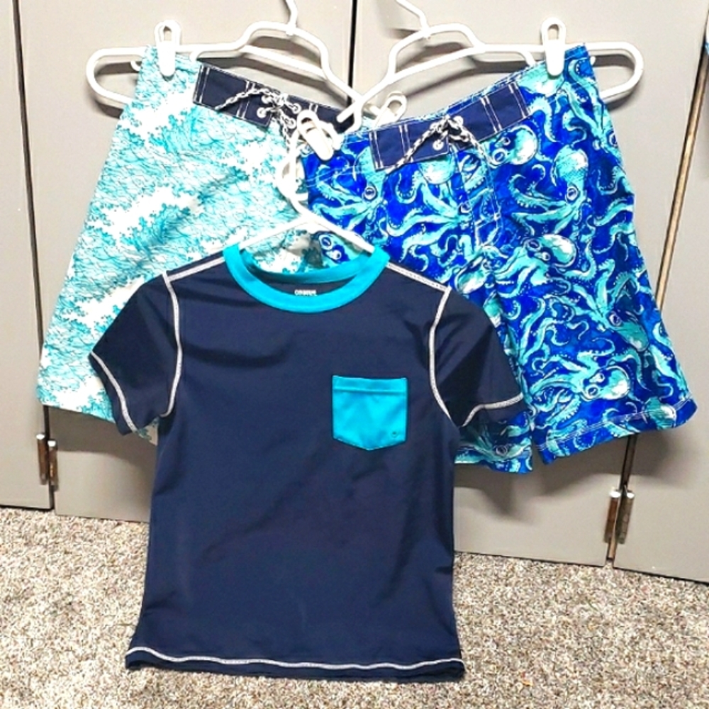 Gymboree Boys Swimsuit Set, Size L (10-12), UPF 50+, 2 shorts, 1 top NEW